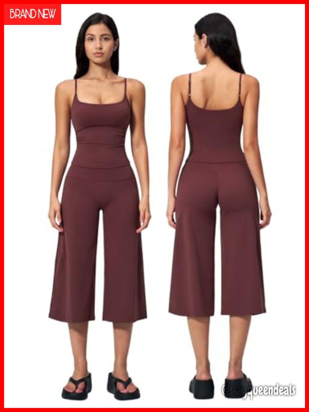 Women Two Piece Workout Set Halter Sports Bra Wide Leg Capri Pants Gym Yoga